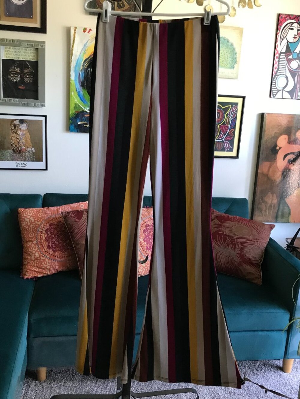 FOREVER 21 size M Colorful Striped Stretch Jersey Pull-On Flare Pants